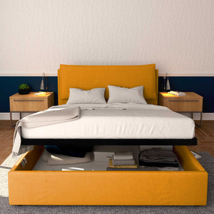 Baldiflex letto contenitore matrimoniale in tessuto sfoderabile Giuliano mango
