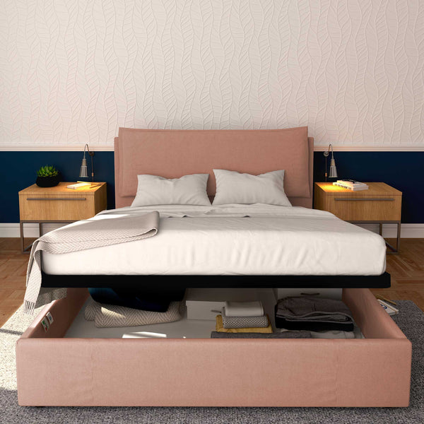 Baldiflex letto contenitore matrimoniale in tessuto sfoderabile Giuliano rosa antico