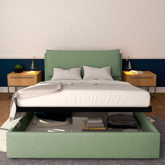 Baldiflex letto contenitore matrimoniale in tessuto sfoderabile Giuliano verde menta