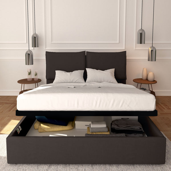 Baldiflex letto contenitore matrimoniale in tessuto sfoderabile Licia caffe