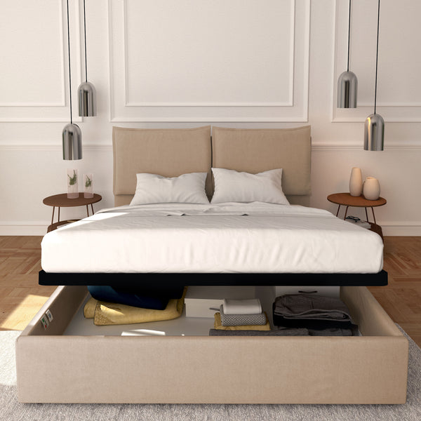 Baldiflex letto contenitore matrimoniale in tessuto sfoderabile Licia grigio talpa