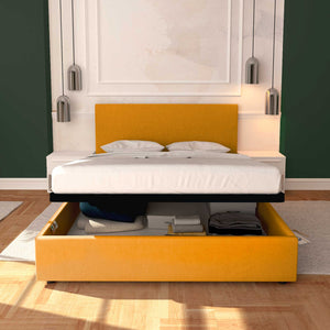 Baldiflex letto contenitore matrimoniale in tessuto sfoderabile Rossano mango