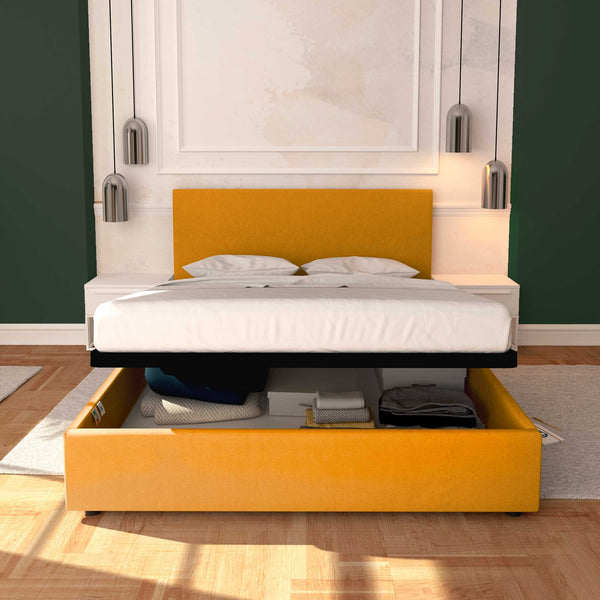 Baldiflex letto contenitore matrimoniale in tessuto sfoderabile Rossano mango