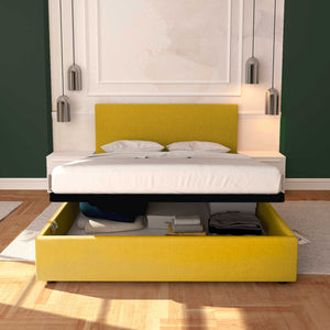 Baldiflex letto contenitore matrimoniale in tessuto sfoderabile Rossano senape