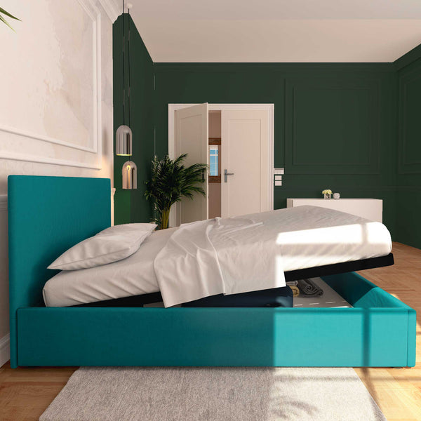 Baldiflex letto contenitore matrimoniale in tessuto sfoderabile Rossano turchese