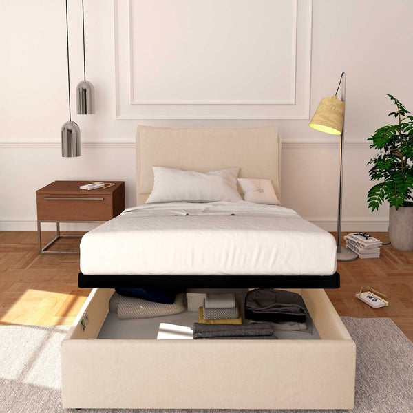 Baldiflex letto contenitore a una piazza e mezzo in ecopelle sfoderabile Licia bianco