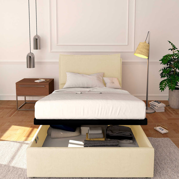 Baldiflex letto contenitore a una piazza e mezzo in ecopelle sfoderabile Licia crema