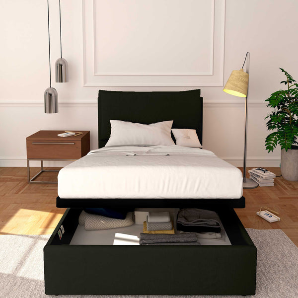 Baldiflex letto contenitore a una piazza e mezzo in ecopelle sfoderabile Licia nero