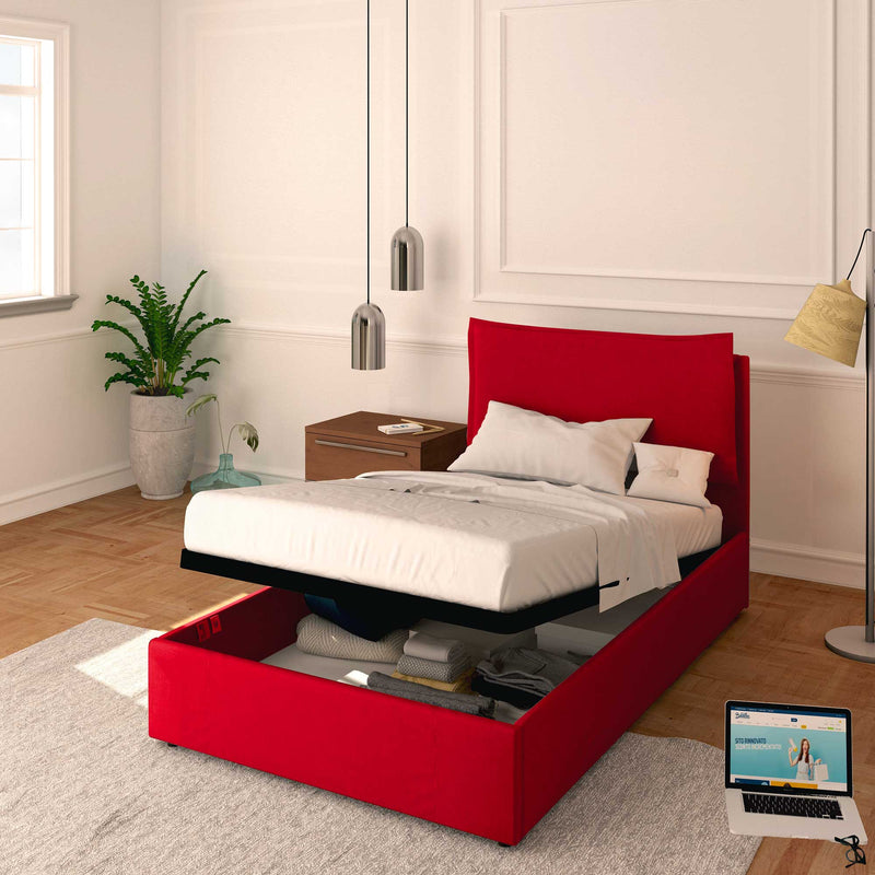 Baldiflex letto contenitore a una piazza e mezzo in ecopelle sfoderabile Licia rosso