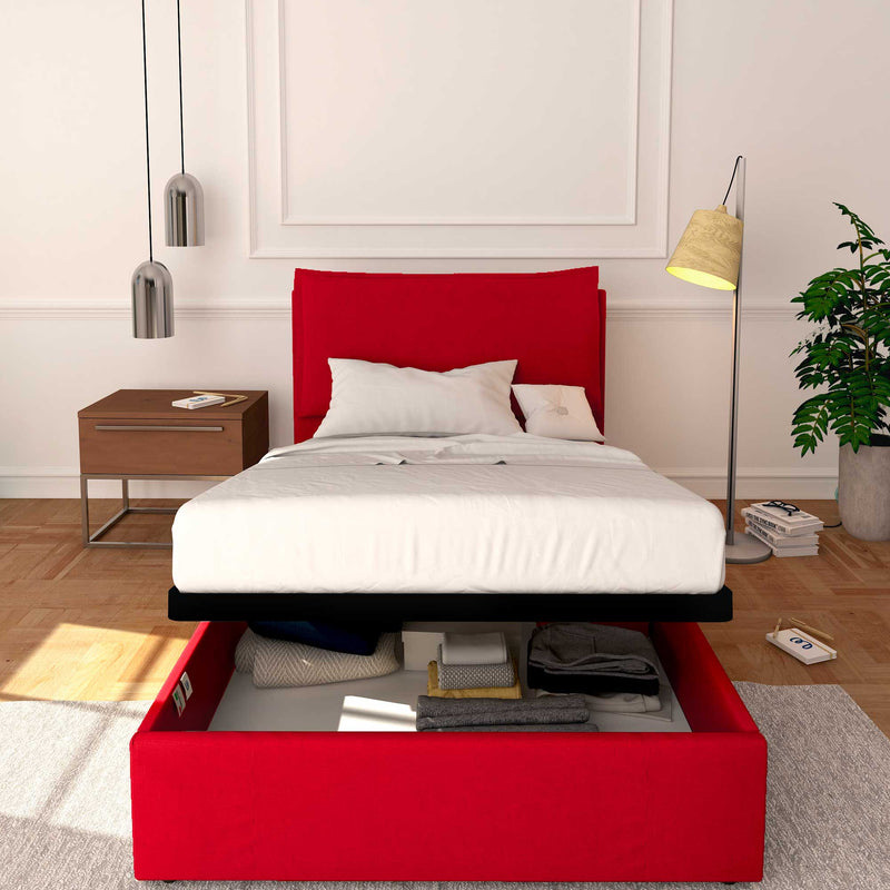 Baldiflex letto contenitore a una piazza e mezzo in ecopelle sfoderabile Licia rosso