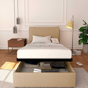 Baldiflex letto contenitore a una piazza e mezzo in tessuto sfoderabile Licia cammello