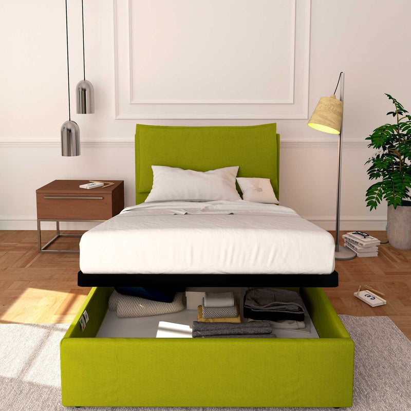 Baldiflex letto contenitore a una piazza e mezzo in tessuto sfoderabile Licia verde