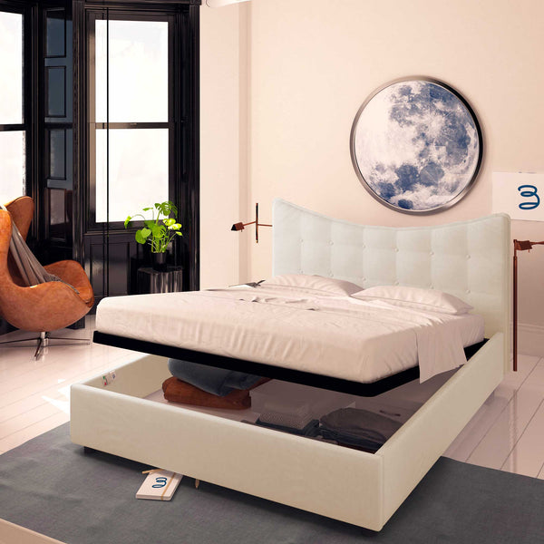 Baldiflex letto contenitore singolo in ecopelle Moon bianco