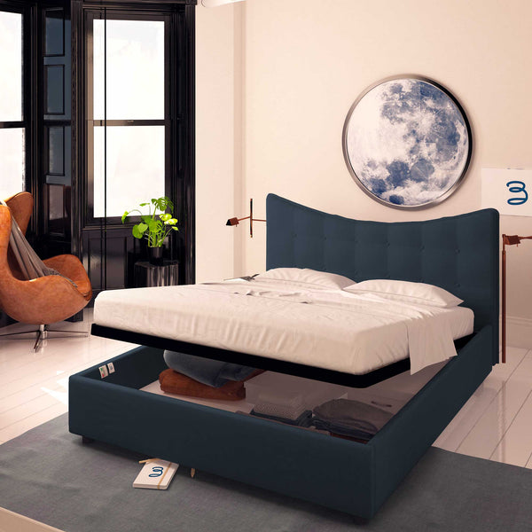 Baldiflex letto contenitore singolo in ecopelle Moon blu notte