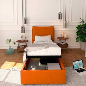 Baldiflex letto contenitore singolo in ecopelle sfoderabile Licia arancione