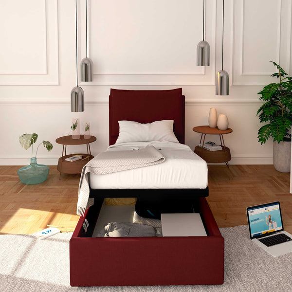 Baldiflex letto contenitore singolo in ecopelle sfoderabile Licia bordeaux