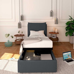 Baldiflex letto contenitore singolo in ecopelle sfoderabile Licia grigio scuro