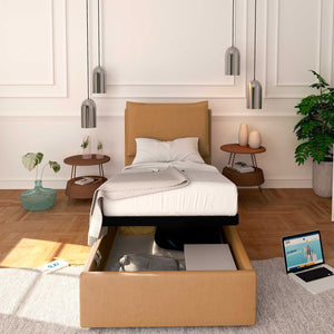 Baldiflex letto contenitore singolo in ecopelle sfoderabile Licia marrone chiaro