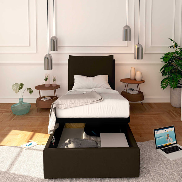 Baldiflex letto contenitore singolo in ecopelle sfoderabile Licia marrone scuro