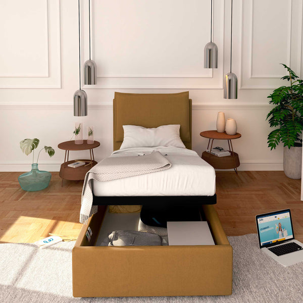 Baldiflex letto contenitore singolo in ecopelle sfoderabile Licia nocciola