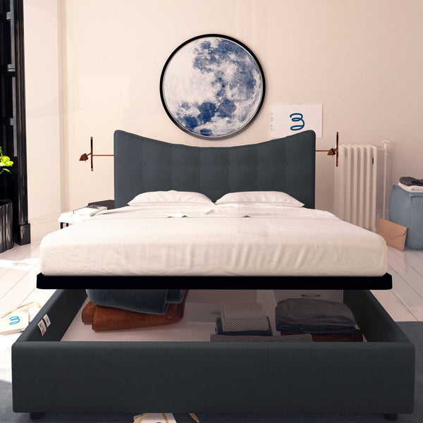 Baldiflex letto contenitore singolo in tessuto Moon grigio grafite