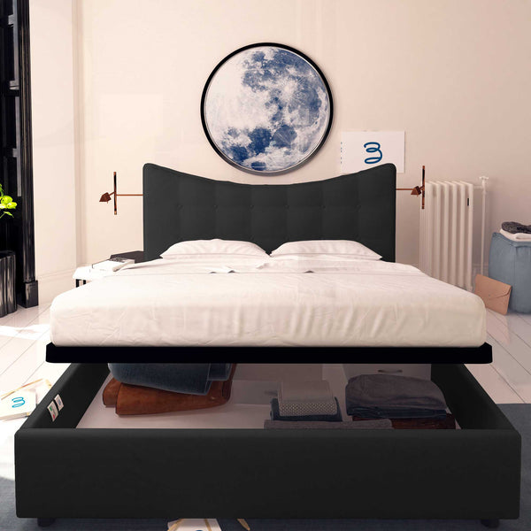 Baldiflex letto contenitore singolo in tessuto Moon nero