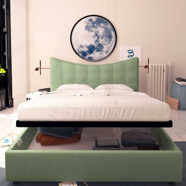 Baldiflex letto contenitore singolo in tessuto Moon verde menta