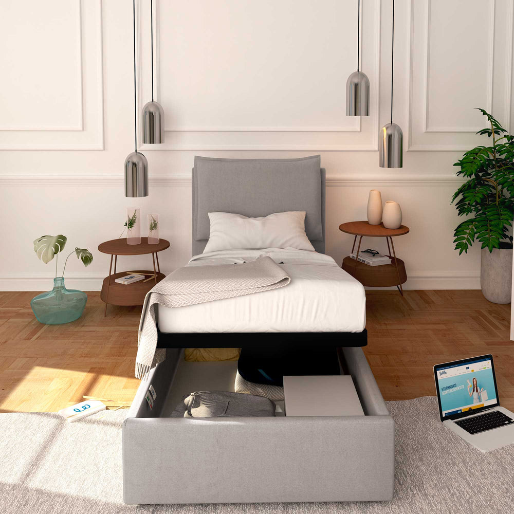 Baldiflex letto contenitore singolo in tessuto sfoderabile Monet grigio