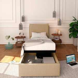 Baldiflex letto contenitore singolo in tessuto sfoderabile Licia cammello