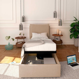 Baldiflex letto contenitore singolo in tessuto sfoderabile Licia grigio talpa