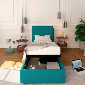 Baldiflex letto contenitore singolo in tessuto sfoderabile Licia turchese