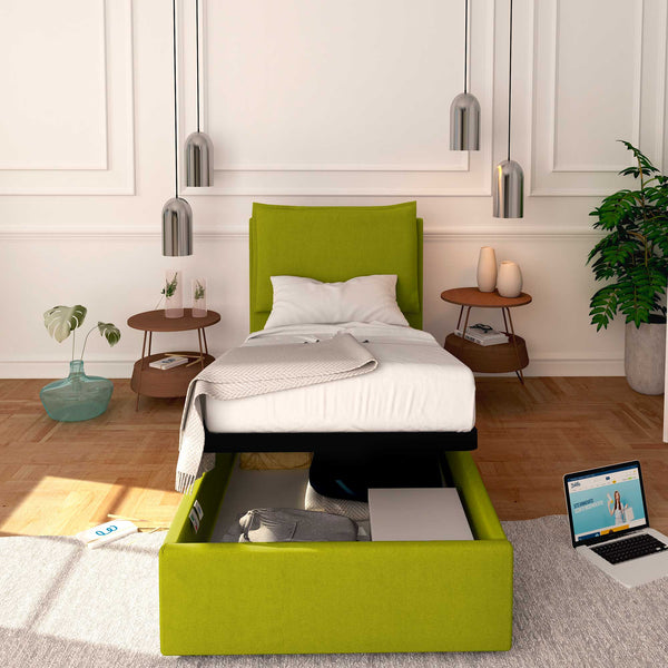 Baldiflex letto contenitore singolo in tessuto sfoderabile Licia verde