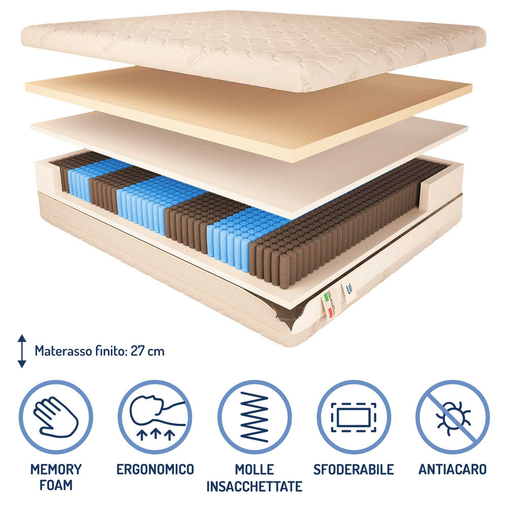 Materasso a 1600 molle insacchettate in memory Baldiflex alto 27 cm