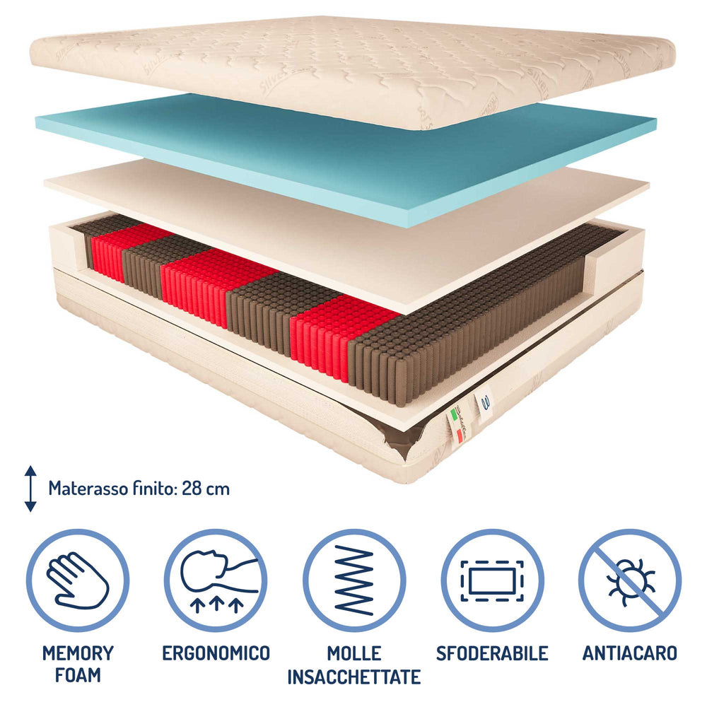Materasso a 3000 molle insacchettate in memory Baldiflex alto 28 cm