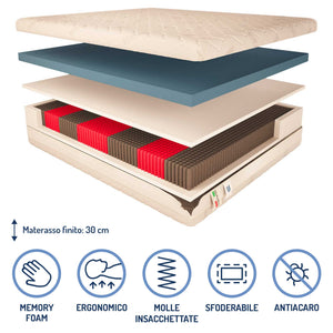 Materasso a 3000 molle insacchettate in memory Baldiflex alto 30 cm composizione
