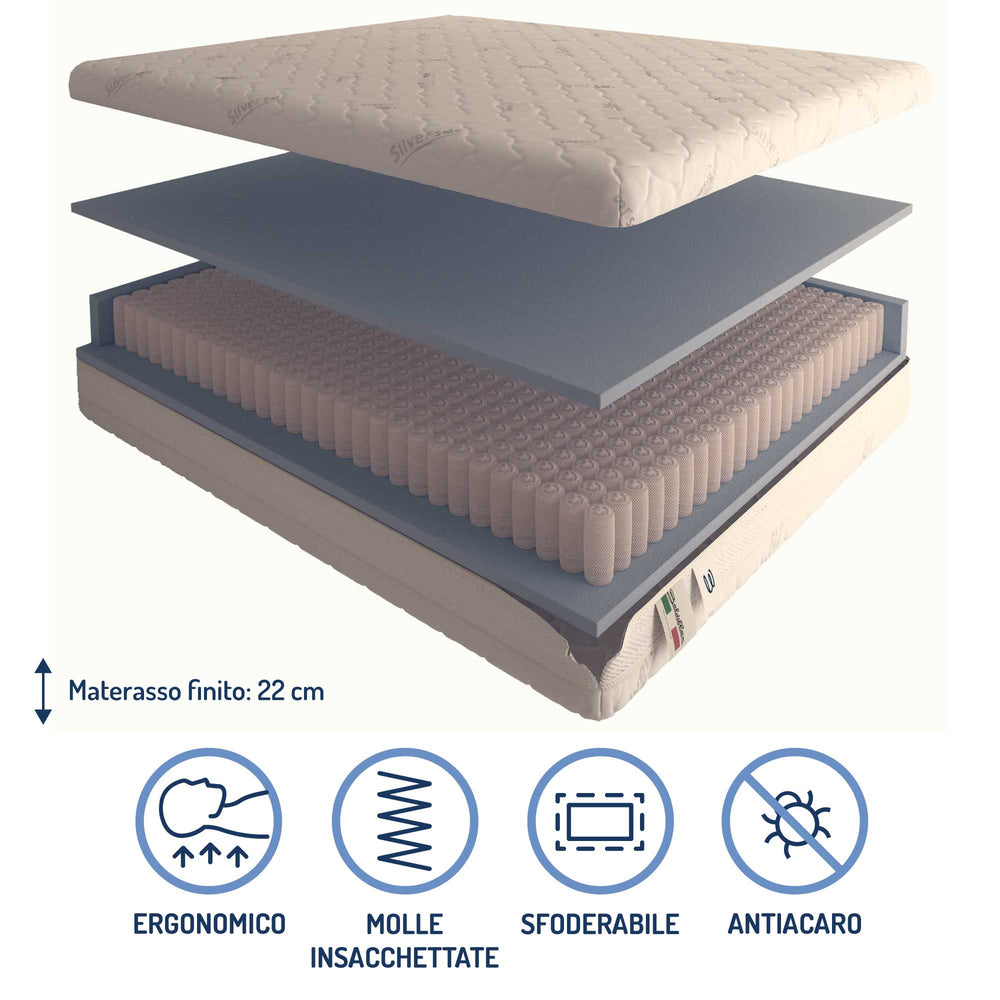 Materasso a 700 molle insacchettate alto 22 cm Baldiflex