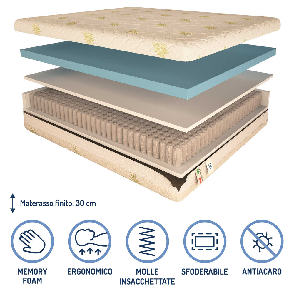 Materasso a 700 molle insacchettate in memory Baldiflex alto 30 cm