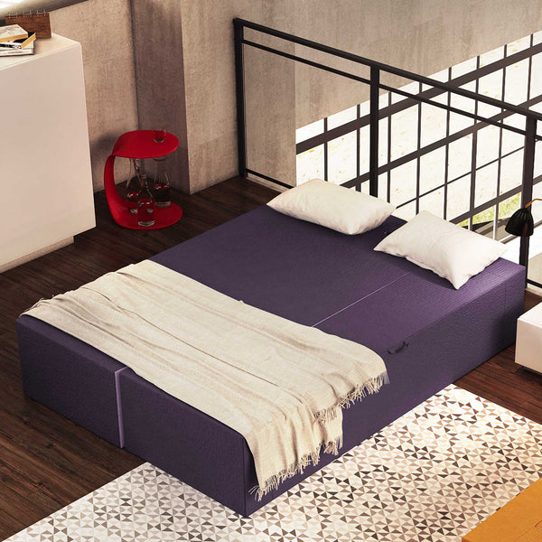 Divanoletto matrimoniale in memory Baldiflex Praticho viola aperto