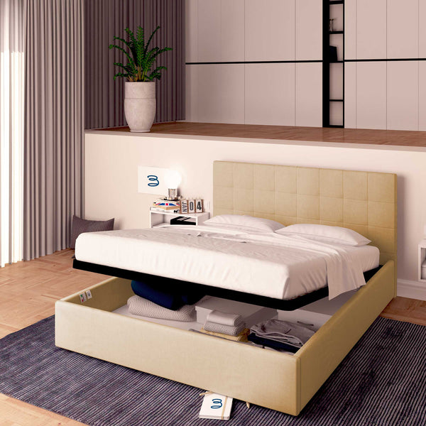 Letto contenitore king size in ecopelle beige Baldiflex Dublino