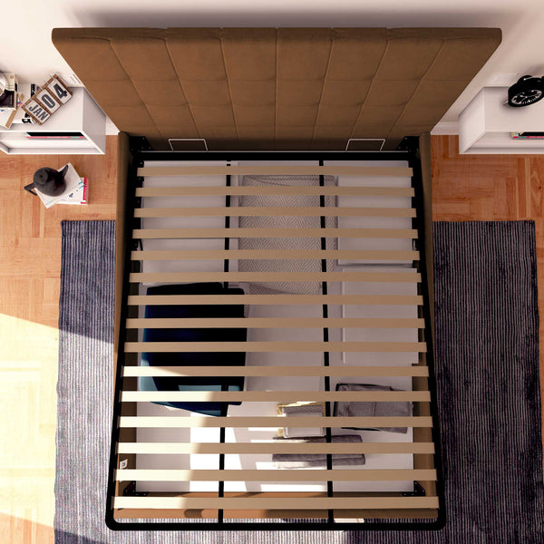 Letto contenitore king size in ecopelle caffè Baldiflex Dublino alto