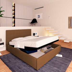 Letto contenitore king size in ecopelle caffè Baldiflex Dublino lato