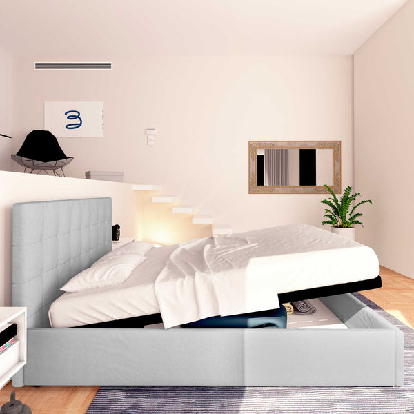 Letto contenitore king size in ecopelle grigio chiaro Baldiflex Dublino laterale