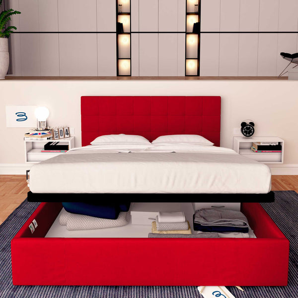 Letto contenitore king size in ecopelle rosso Baldiflex Dublino fronte