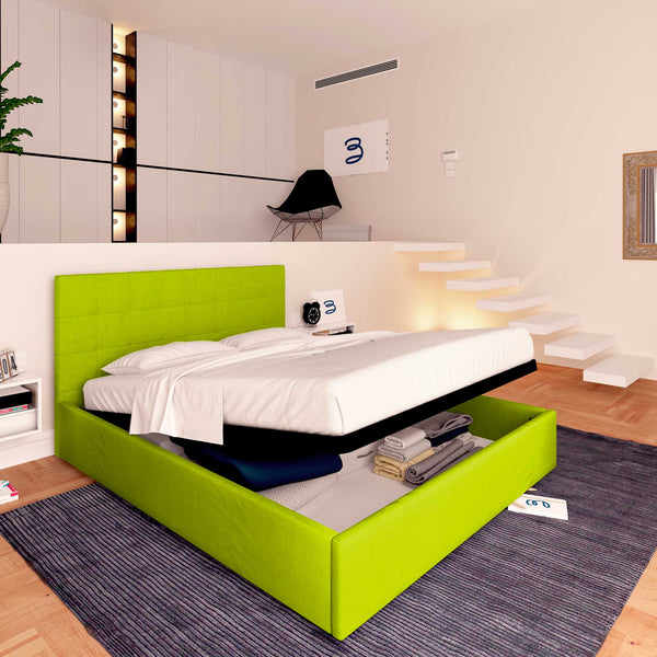 Letto contenitore king size in ecopelle verde mela Baldiflex Dublino lato