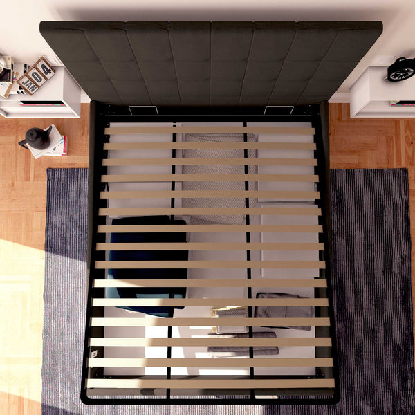 Letto contenitore king size in tessuto caffè Baldiflex Dublino alto