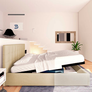 Letto contenitore king size in tessuto cammello Baldiflex Dublino laterale