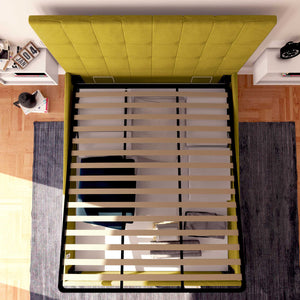 Letto contenitore king size in tessuto giallo senape Baldiflex Dublino alto