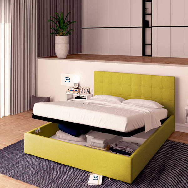 Letto contenitore king size in tessuto giallo senape Baldiflex Dublino