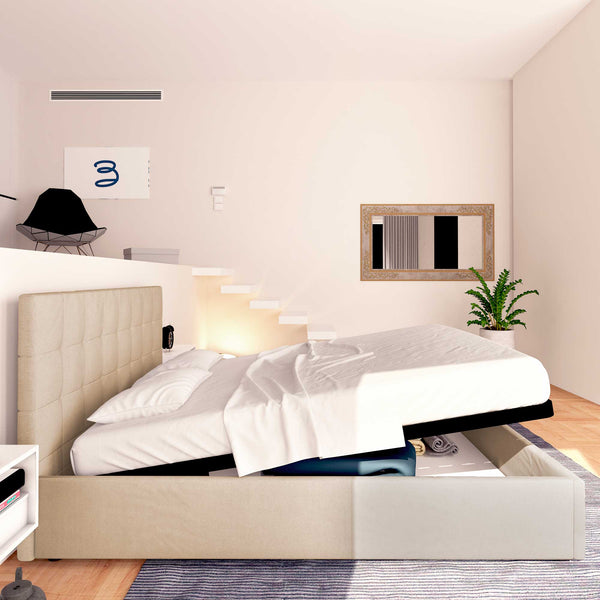 Letto contenitore king size in tessuto grigio talpa Baldiflex Dublino laterale