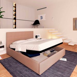 Letto contenitore king size in tessuto rosa antica Baldiflex Dublino lato